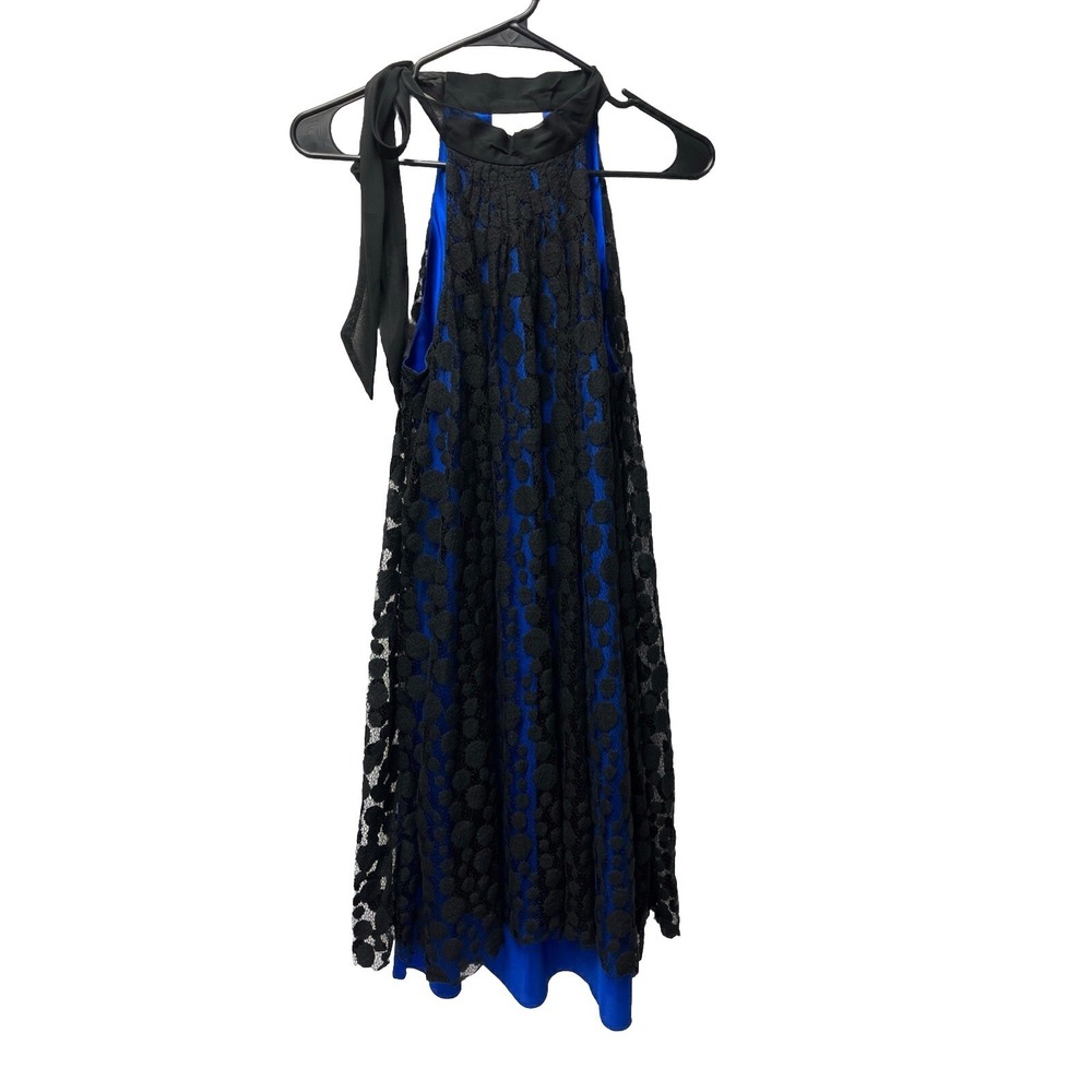 ICE 6 Black Lace Layered Blue Satin Dress Halter Y2K Princess‎ Cocktail Cruise